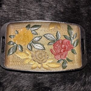 Floral Embossed Decorative Tray. VINTAGE PLASTIC SERVING OR VANITY TRAY.